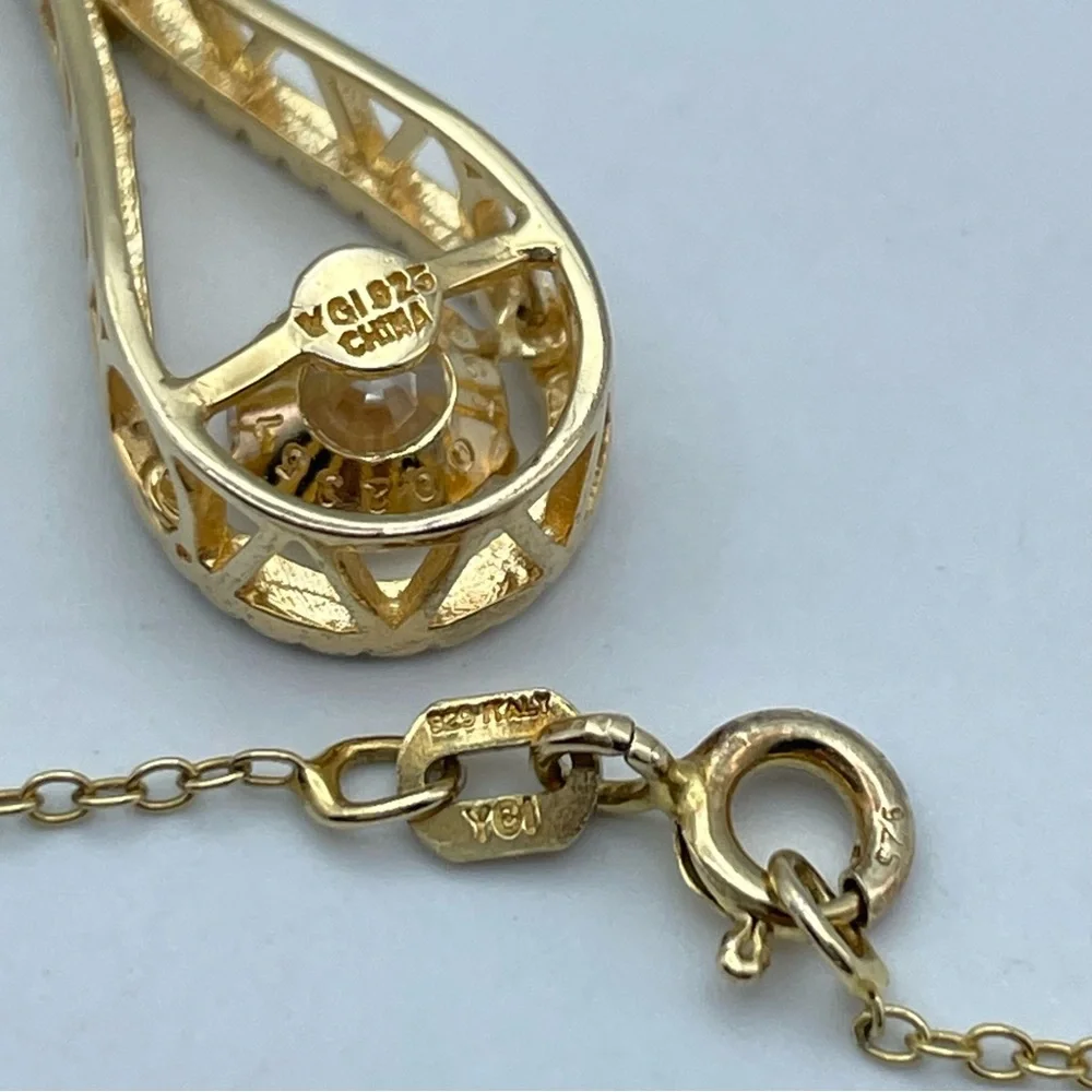 Stunning YGI 925 Gold-Plated Sterling Silver Teardrop Necklace with CZ